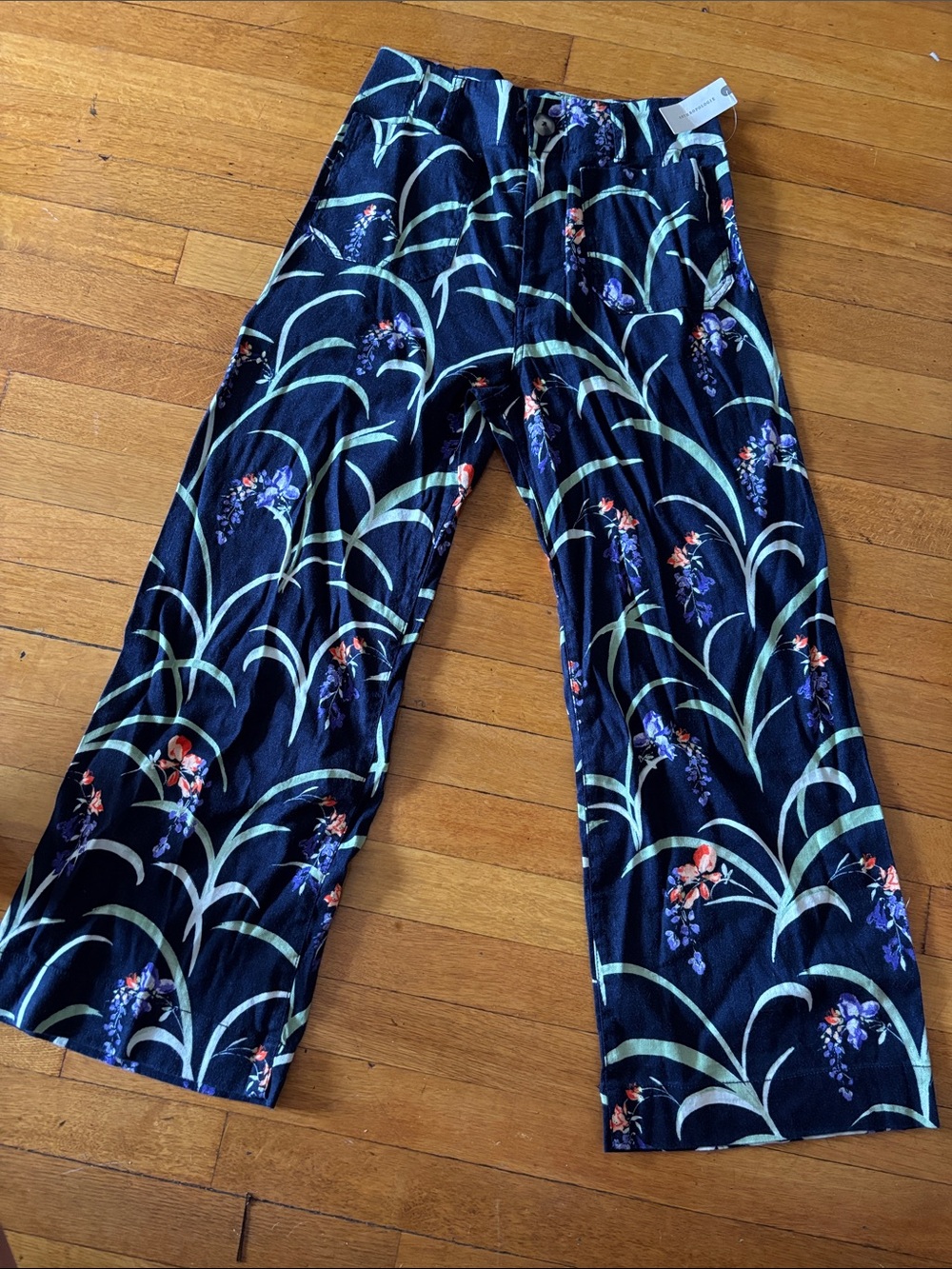 Maeve by Anthropology Navy Wide-Leg Floral Pants
